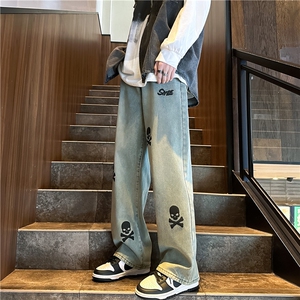 k1063-p55-控78M-5XL立体印花港风高阶宽松牛仔裤微喇图片