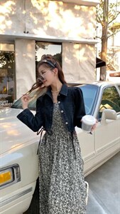 秋季牛仔碎花裙图片