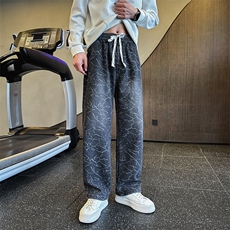 2025秋冬加绒牛仔裤男士个性印花直筒牛仔弯刀裤潮901N49加绒P68，男装牛仔裤，星座901