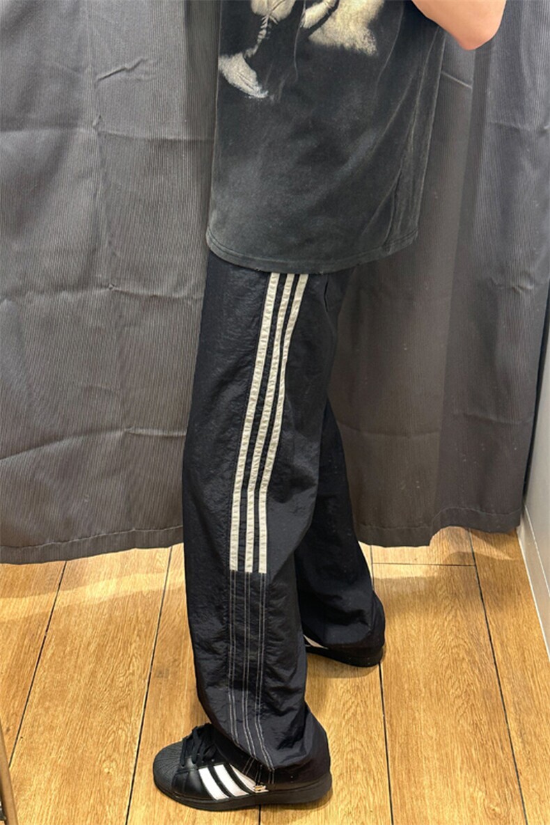 wassuphappy条纹冰丝裤子男夏季薄款潮牌撞色运动裤阔腿休闲长裤,男装休闲裤,电商A022