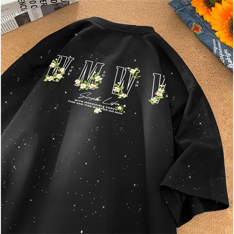 可48小时发货支持抖音得物来样二开美式满天星亮片短袖T恤MTX641,男装T恤,电商A486