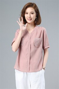 2021夏季新款简约时尚休闲百搭气质V领宽松舒适T恤图片