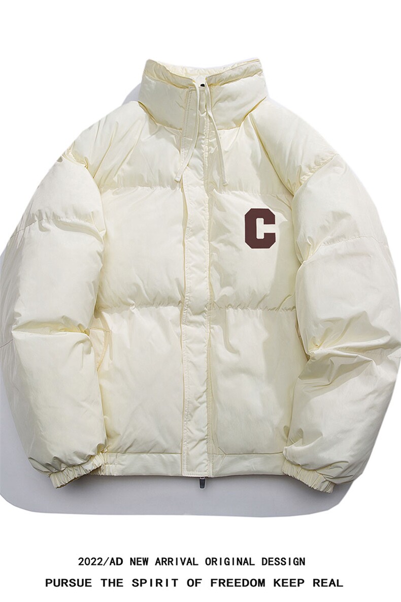 白鸭绒白底22冬季潮流字母C印花抽绳立领羽绒服YR228P195控258,男装羽绒服,电商A247-1