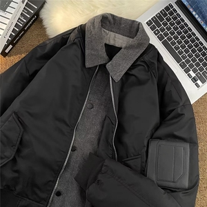 假两件棉衣男冬季宽松翻领棉服牛津复合内里面包服外套 W9297图片