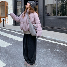 8889白鸭绒立领双口袋抽绳羽绒服女保暖加厚浅紫色外套p275k478，女装羽绒服，2D143