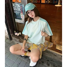 抖音得物品质二开240克宽松纯棉美式潮牌印花三条杠中性风短袖T恤，男装T恤，电商A486