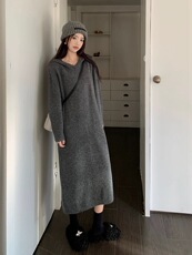 2025百搭简约时尚宽松连帽长裙，女装连衣裙，思途羊绒