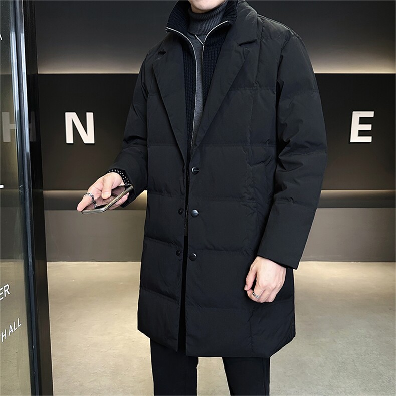 新标90绒有报告男士翻领中长款假两件羽绒服外套7205-P355,男装羽绒服,电商B338