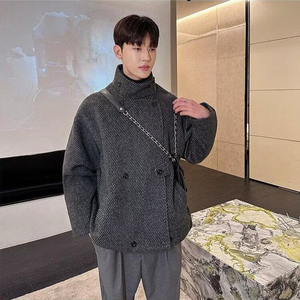 1506-1/MS3181/P82复古牛角扣毛呢外套男2025冬季短款大衣外套图片