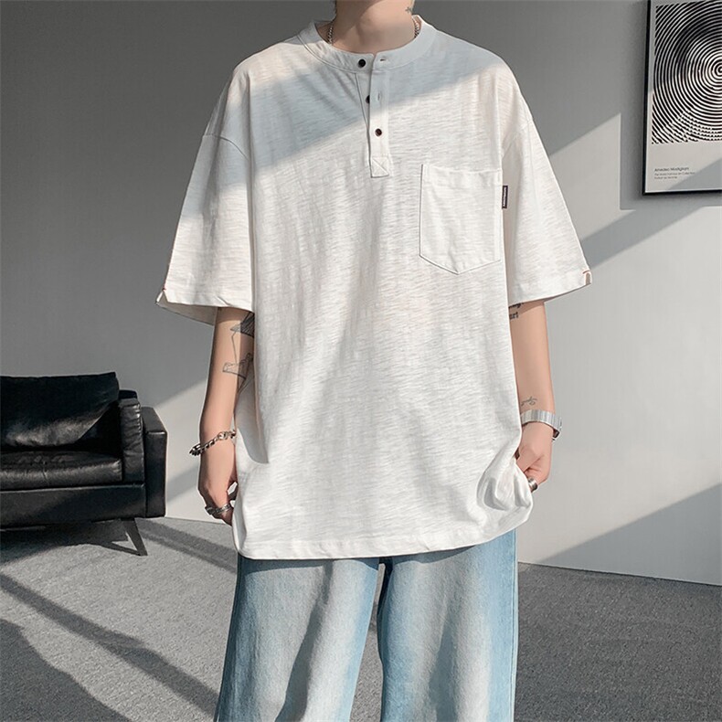 8XL-M亨利领亚麻短袖t恤男弹力大码宽松半袖开衩设计体恤DT002P45,男装T恤,电商B312