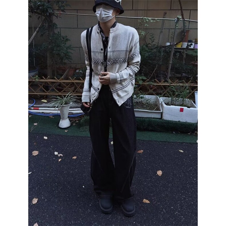 2025新款学院风开衫针织衫慵懒宽松上衣圆领提花毛衣男女,男装针织衫/毛衣,四季星座505