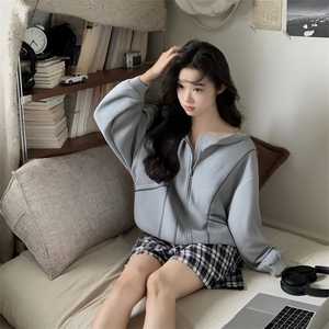 抖音得物高品质秋冬美式高街重磅结构辑明线纹理连帽卫衣外套W111图片