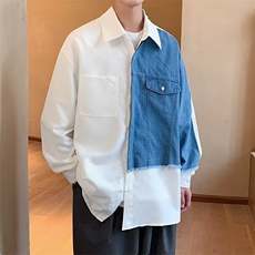 2023港风文艺撞色长袖衬衫男春秋宽松潮流衬衣，男装衬衫，星座716-4
