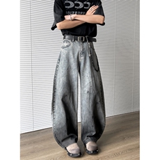美式小众复古渐变泼墨弯刀裤男潮牌宽松阔腿牛仔裤N0637-P55，男装牛仔裤，星座308B-2