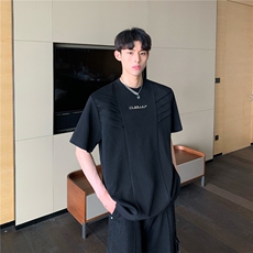 cleanfit多层次解构垫肩短袖男夏季设计感高级重磅小领口T恤，男装T恤，星座1210-1