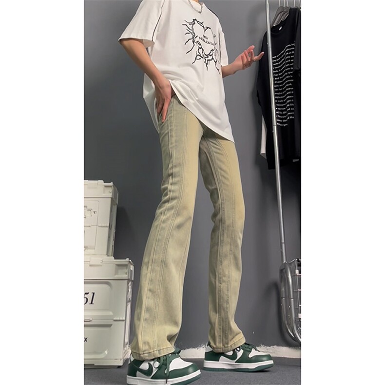 美式高街vibe拼接黄泥牛仔裤修身直筒裤XZ310A-4-NZ27SY,男装牛仔裤,星座310A-4