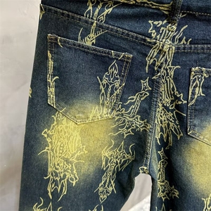复古蓝提花水洗做旧牛仔裤男款秋冬新款2025设计感美式高街直筒裤图片