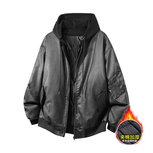pu皮假两件夹克加棉外套棉衣男 CP112-特p95 棉衣款-cp112jm-105图片