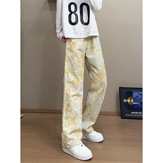 B221美式ins高街暗黑宽松直筒印花牛仔裤LK25439-特P45控78，男装牛仔裤，电商B221