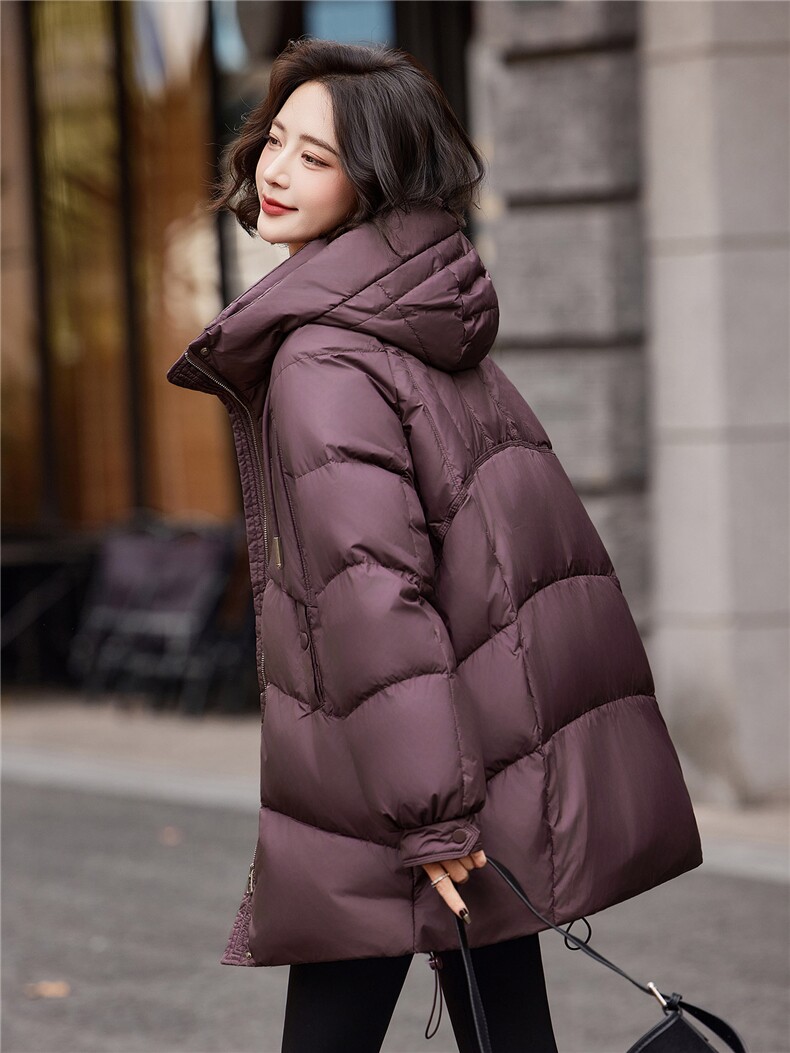连帽羽绒服女冬季中长款高级感超好看时尚宽松加厚保暖面包服外套,女装羽绒服,靓衣阁