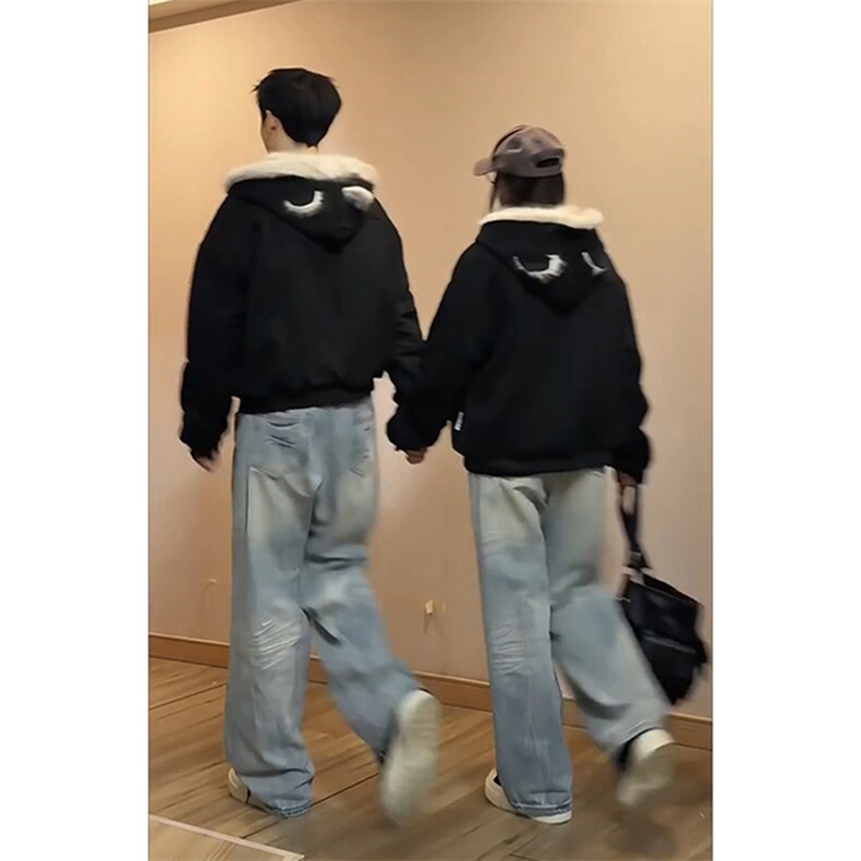 现货连帽猫耳朵男女情侣装棉服外套秋冬鹿皮绒座山雕-A2350P99,男装棉衣,电商B241