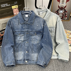 抖音品质秋裤男牛仔夹克衫喷漆渐变色复古外套JK8871P65，男装工装外套，星座1013-1