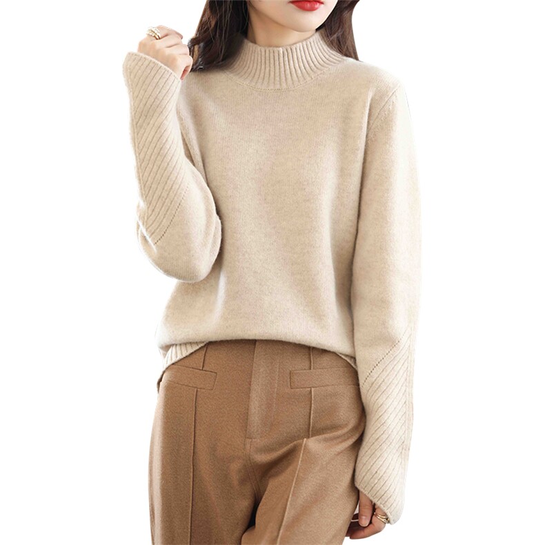 2024秋季新款半高领女宽松外穿羊毛衫,女装羊毛衫,北娇羊绒