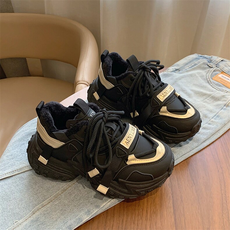 韩版新款加绒老爹鞋女2024冬季学生运动厚底休闲鞋，女鞋休闲鞋，电商A223