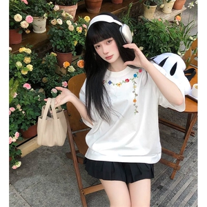 万针全刺绣工艺抖音得物高品质260克重磅纯棉双纱美式高街短袖T恤图片