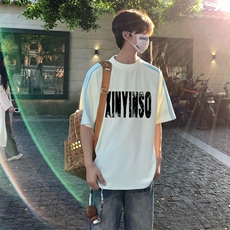 抖音得物品质二开240克宽松纯棉美式潮牌印花三条杠中性风短袖T恤，男装T恤，电商A486-1