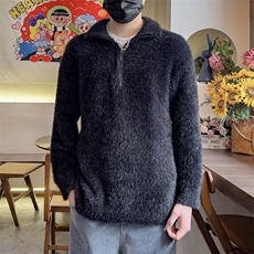 秋冬季仿貂绒毛衣男宽松半拉链高领针织衫慵懒风套头外套M865，男装针织衫/毛衣，星座1116A-1（原606A）