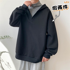 2025秋冬港风假两件V领拼接连帽可二开卫衣休闲百搭VE55185-P56，男装卫衣，星座717
