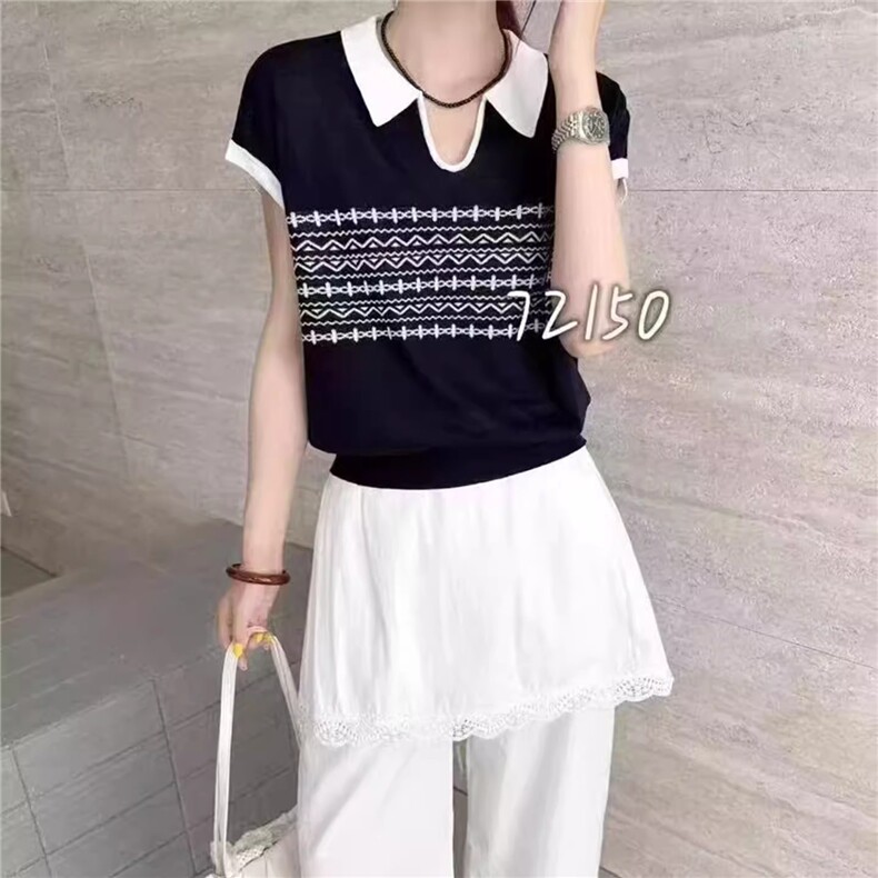 夏季新款女士简约时尚舒适领POLO领短袖,女装T恤,恒旺羊绒
