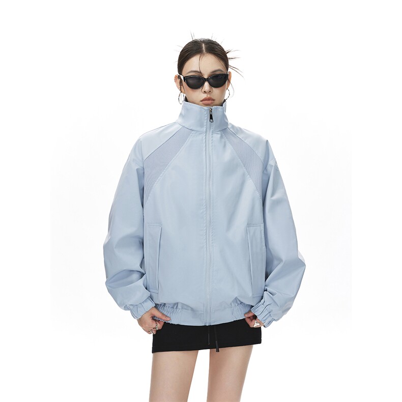 美式罗纹拼接袖子褶皱大码M-5XL教练夹克女JK78056P69控105,男装夹克,星座227-7