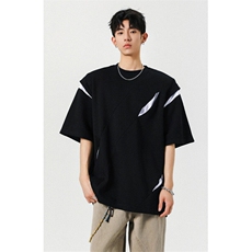 706-T9903-P48现货夏季男士小众解构分割垫肩短袖拼接设计T恤，男装T恤，星座706