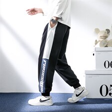 7XL-M港风卫裤男2023春夏新款潮拼色休闲九分裤束脚裤加肥加大码，男装休闲裤，钱塘717(原712)