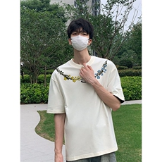 万针全刺绣解构设计260克重磅双纱纯棉高品质美式高街短袖T恤特33，男装T恤，电商A486