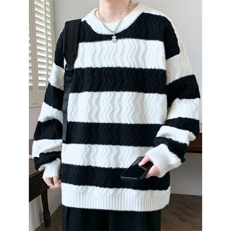 1506-1/MB1161/P50潮流宽松条纹毛衣撞色针织线衫青少年男生帅气，男装针织衫/毛衣，星座1506-1