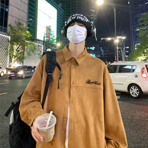 港风   春季新款时尚麂皮绒ins宽松翻领衬衫外套S72 P45控68图片