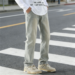 黄泥色秋冬季高街牛仔裤男宽松直筒潮流百搭长裤YZ87-P50/加绒P58图片