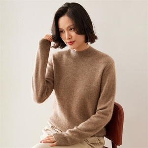 2024秋季新款女士半高领长袖短款套头衫通勤百搭35%羊绒衫图片