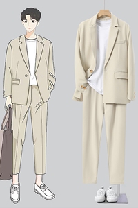 秋季新款男士休闲港风宽松西服套装衣服+裤子整套西装 XZ810-P150图片