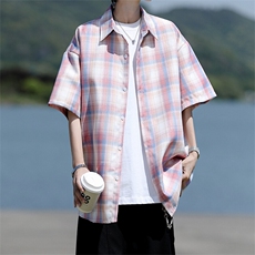 8XL-M格子短袖衬衫男夏季薄款DK制服衬衣JK学院风半袖外套DC28004，男装衬衫，电商B312