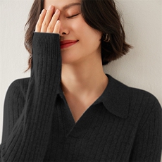 秋季新款翻领修身显瘦女士长袖35%羊绒衫，女装羊绒衫，七柒羊绒
