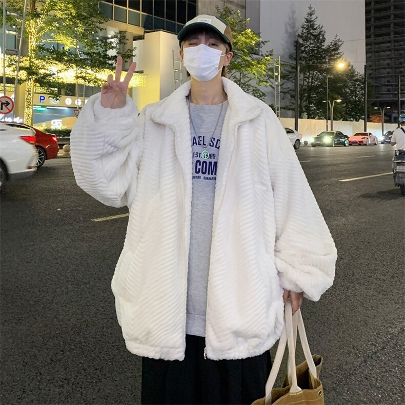 水波纹立领羊羔毛棉衣男生冬季港风潮牌宽松保暖外套 JY92图片
