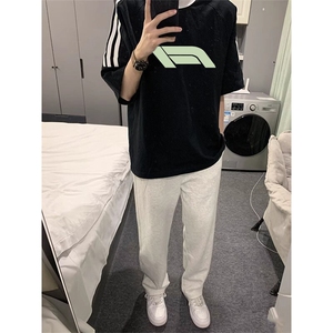 夏季美式高街重磅纯棉三条杠织带撞色男女短袖T恤ZD632-特P30图片