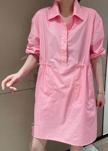 SGH2112欧洲站夏季新款欧货洋气宽松抽绳收腰显瘦衬衫中长，女装衬衫，L·H·X