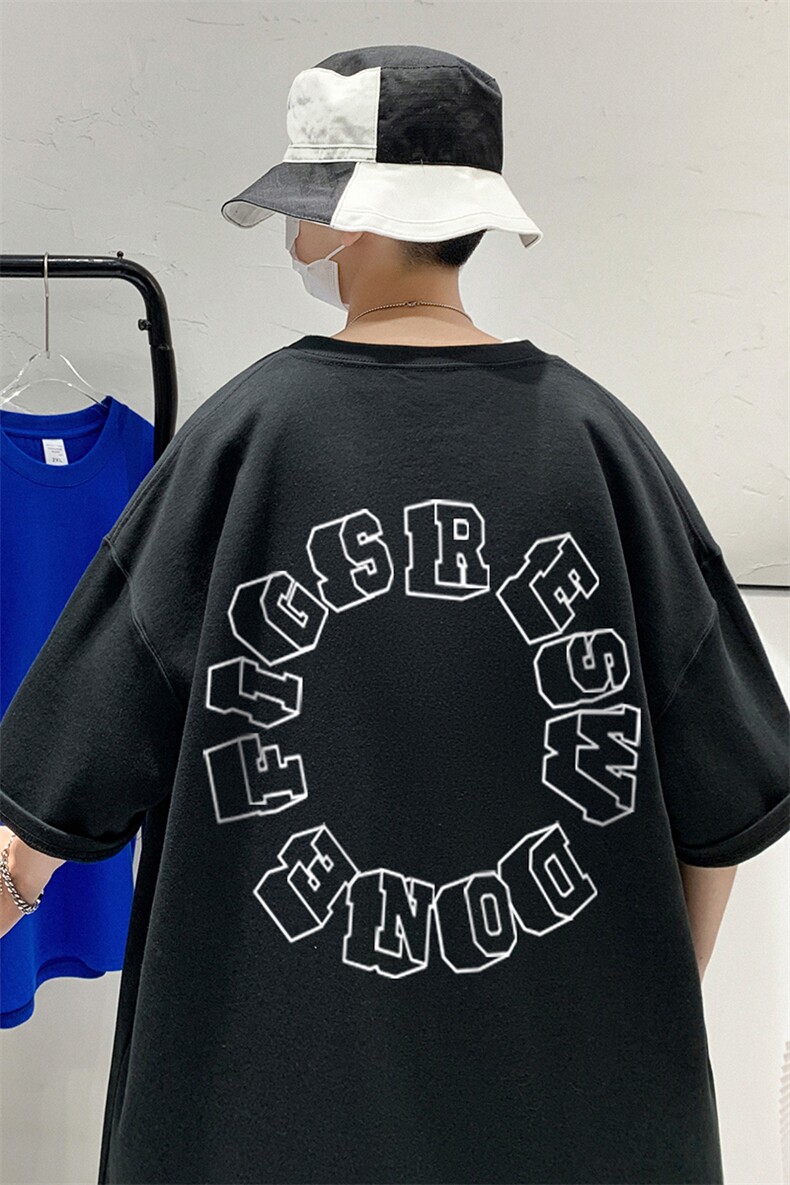港风200g纯棉夏季新款短袖T恤涂鸦印花简约新潮T6009P25控38,男装T恤,电商A268A