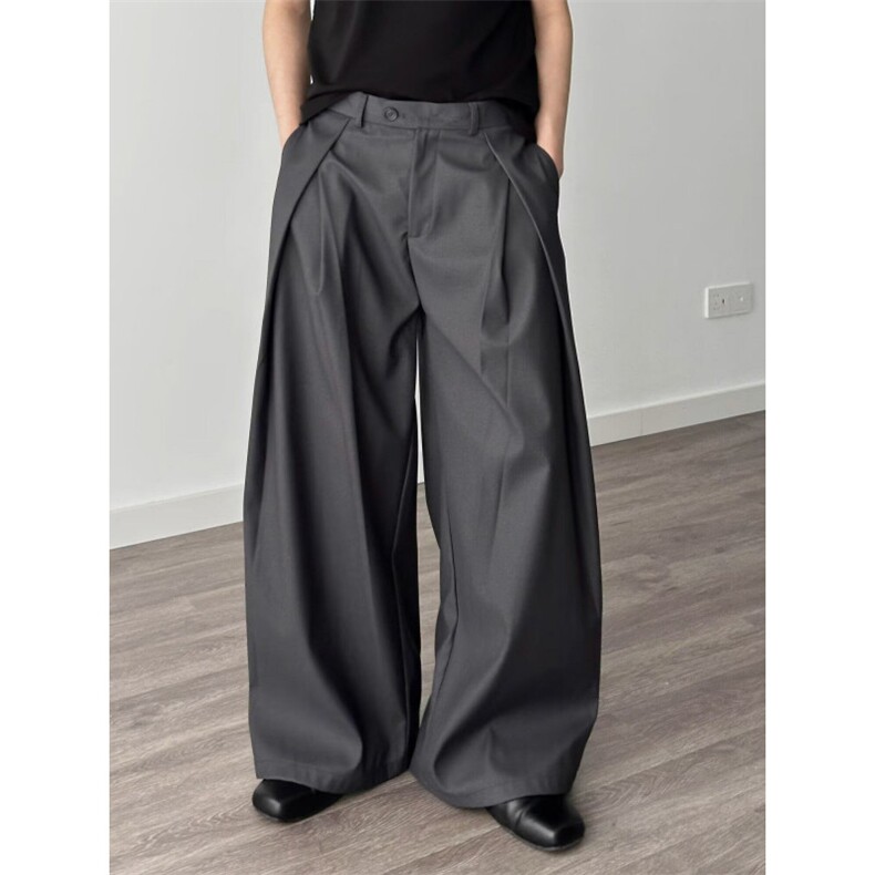 W9851-P55网图现货复古垂感弯刀西裤皱褶设计宽松阔腿休闲裤，男装西裤，星座1608-2