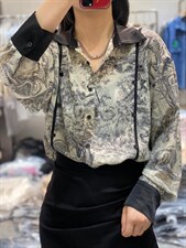 2022秋季新款韩版修身休闲潮百搭水墨画衬衫，女装衬衫，L·H·X